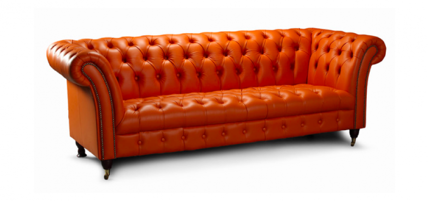 Designer Sofa 3-Seater Chesterfield Couch Upholstered Sofas Design Orange