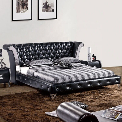 Stainless steel luxury chesterfield leather bed double upholstered designer beds hotel
