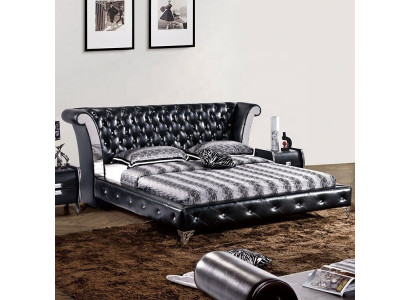 Stainless steel luxury chesterfield leather bed double upholstered designer beds hotel
