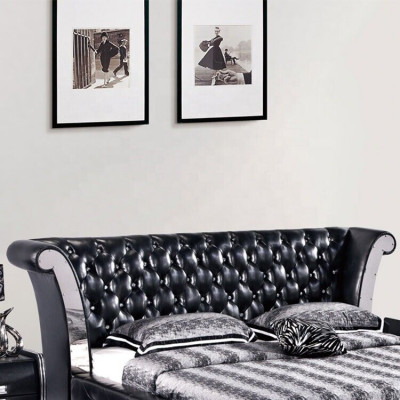 Stainless steel luxury chesterfield leather bed double upholstered designer beds hotel