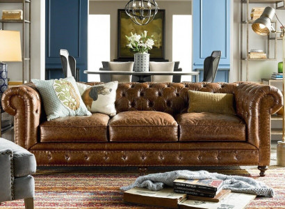 Designer Chesterfield brown three-seater luxury 3-seater couch