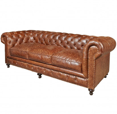 Designer Chesterfield brown three-seater luxury 3-seater couch
