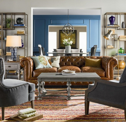 Designer Chesterfield brown three-seater luxury 3-seater couch