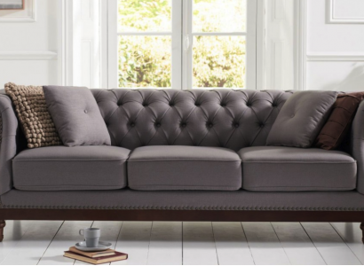 Gray Chesterfield Sofa Couch Upholstered Fabric Designer 3-Seater