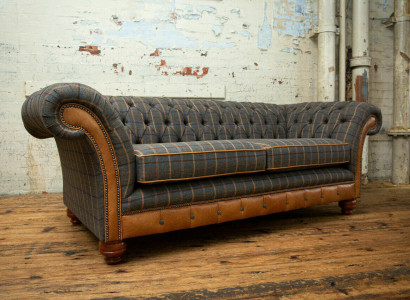 Design Chesterfield 3-seater fabric couch grey upholstery sofas sofa England 225cm
