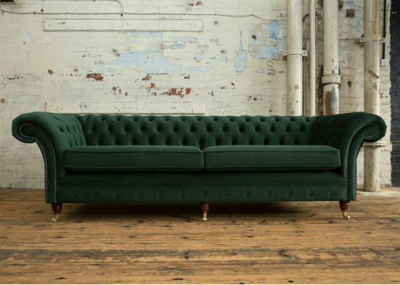 Green Chesterfield textile leather sofa couch upholstery big seat cushion XXL 265cm new