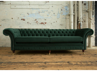 Green Chesterfield textile leather sofa couch upholstery big seat cushion XXL 265cm new