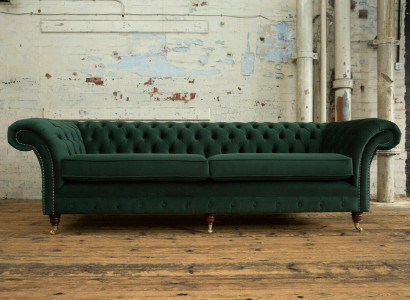 Green Chesterfield textile leather sofa couch upholstery big seat cushion XXL 265cm new