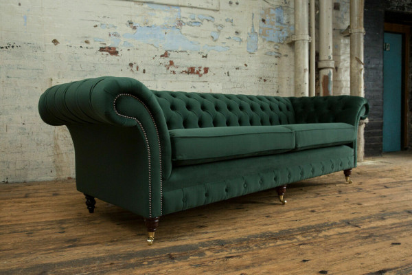 Green Chesterfield textile leather sofa couch upholstery big seat cushion XXL 265cm new
