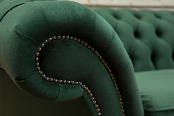 Green Chesterfield textile leather sofa couch upholstery big seat cushion XXL 265cm new
