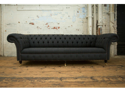 Black Chesterfield textile leather sofa couch upholstery big seat cushion XXL 265cm