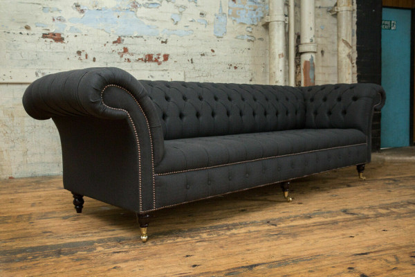 Black Chesterfield textile leather sofa couch upholstery big seat cushion XXL 265cm