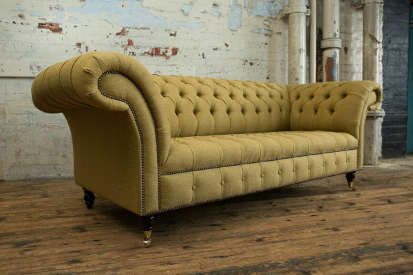 Yellow Couch Three-Seater Upholstered Design Sofa 3-Seater Seat Sofas Room Luxury Couches