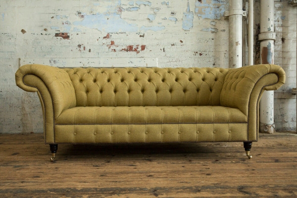 Yellow Couch Three-Seater Upholstered Design Sofa 3-Seater Seat Sofas Room Luxury Couches