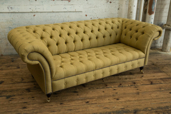 Yellow Couch Three-Seater Upholstered Design Sofa 3-Seater Seat Sofas Room Luxury Couches