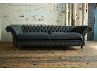 Original Chesterfield textile leather sofa couch upholstery big seat cushion gray 265cm
