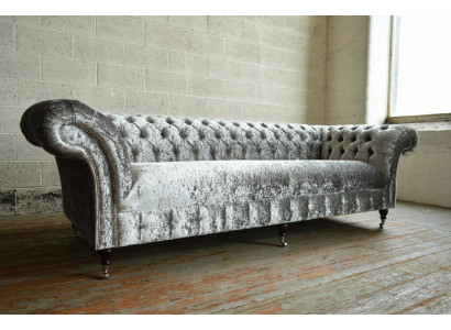 Silver Chesterfield textile leather sofa couch upholstery big seat cushion new 265cm