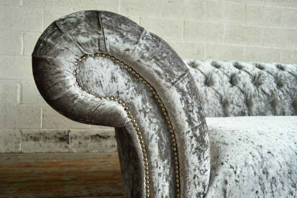 Silver Chesterfield textile leather sofa couch upholstery big seat cushion new 265cm