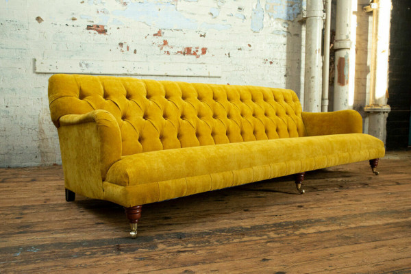 Classic Chesterfield Sofa 4-Seater Sofas Couches Leather Yellow Design Upholstery