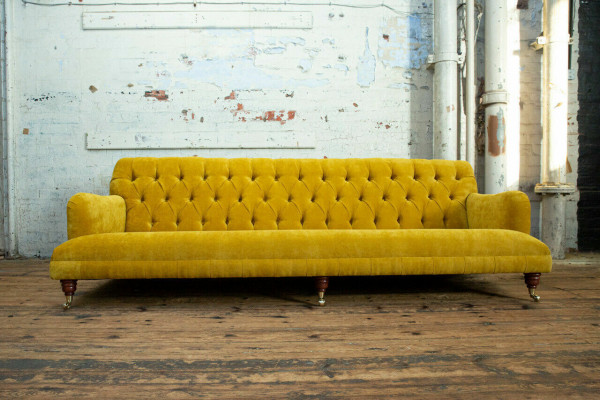 Classic Chesterfield Sofa 4-Seater Sofas Couches Leather Yellow Design Upholstery