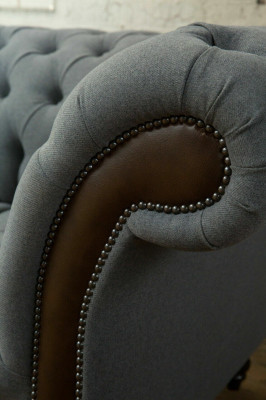 Design Chesterfield Sofa 4-Seater Grey Couch Upholstery Leather Sofas Living Room New