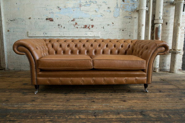 Sofa 3-seater couch Chesterfield upholstered seating set leather brown textile