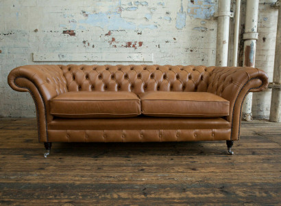 Sofa 3-seater couch Chesterfield upholstered seating set leather brown textile
