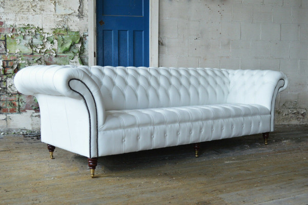 Classic Chesterfield Couch 4-Seater Sofa Couch Velvet Leather Design big white