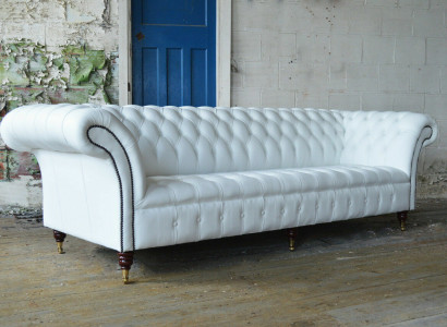 Classic Chesterfield Couch 4-Seater Sofa Couch Velvet Leather Design big white