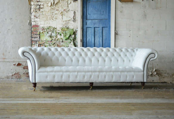 Classic Chesterfield Couch 4-Seater Sofa Couch Velvet Leather Design big white
