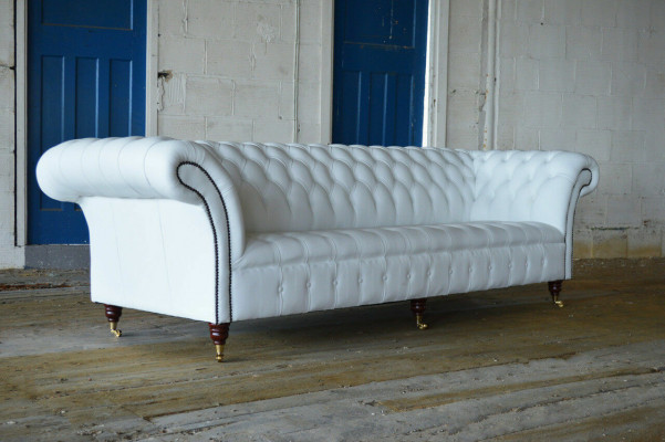 Classic Chesterfield Couch 4-Seater Sofa Couch Velvet Leather Design big white