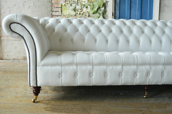 Classic Chesterfield Couch 4-Seater Sofa Couch Velvet Leather Design big white