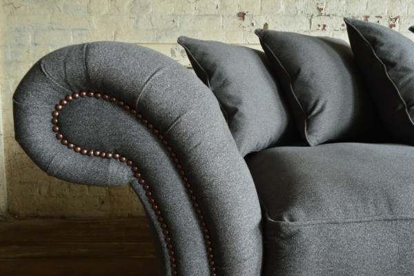 Classic Chesterfield couch, 4-seater sofa, velvet leather design, gray, 265cm