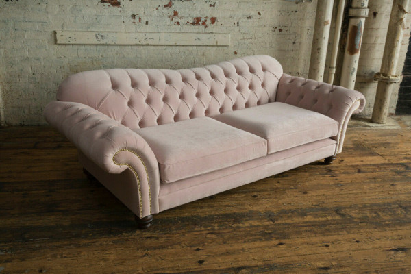Classic Chesterfield Couch 4-Seater Sofa Velvet Leather Design Pink 240cm