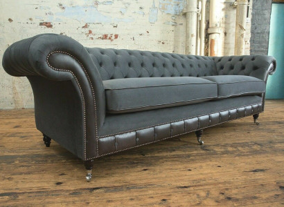 Classic Chesterfield Couch 4-Seater Sofa Couch Velvet Leather Design Black New