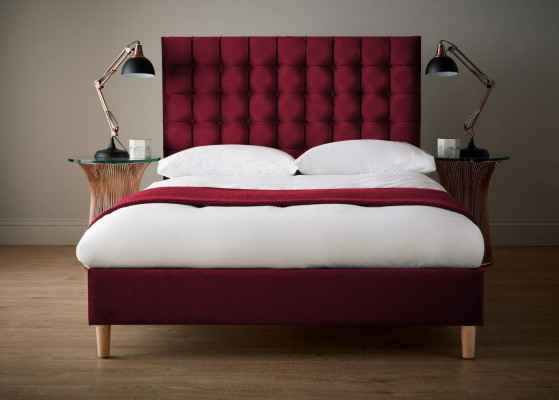 Red Luxury Velvet Textile Bed Double Design Chesterfield Classic Beds New