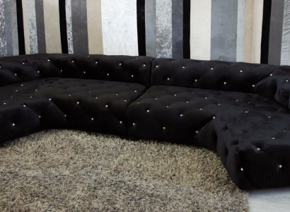 Classic designer Chesterfield velvet sofa with crystal stones living landscape