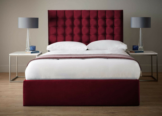 Red Luxury Velvet Textile Bed Double Design Chesterfield 160x200cm Beds New