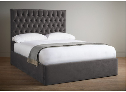 Chesterfield Gray Luxury Velvet Textile Bed Double Design 180x200cm Beds New