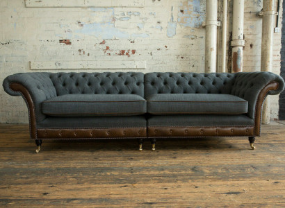 Chesterfield Sofa Couch Upholstery Sofas Couches Four-Seater Fabric 265cm Seat Cushion