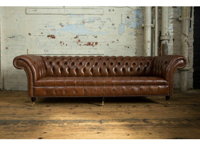 Chesterfield Brown Couch Sofa Upholstery 4 Seater Couches Seating Suite Sofas 265cm