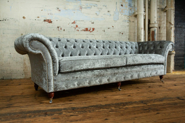 Chesterfield Gray Upholstered Four-Seater Designer 4-Seater Couch