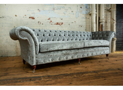 Chesterfield Gray Upholstered Four-Seater Designer 4-Seater Couch