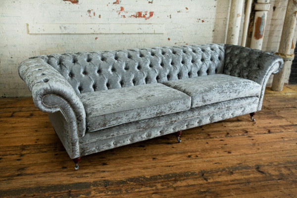 Chesterfield Gray Upholstered Four-Seater Designer 4-Seater Couch