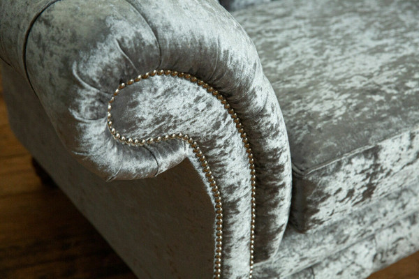 Chesterfield Gray Upholstered Four-Seater Designer 4-Seater Couch