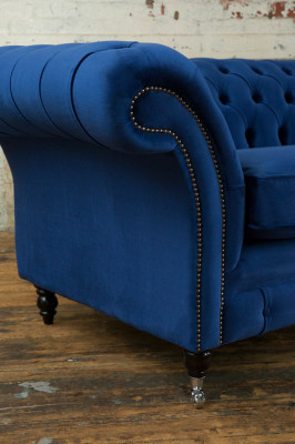 Classic Chesterfield Couch 4-Seater Sofa Velvet Leather Blue Design Upholstery