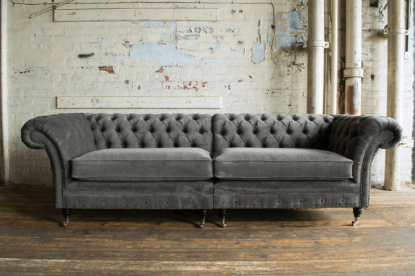Classic Chesterfield Sofa 4-Seater Design Sofas Upholstered Couches Leather Brown