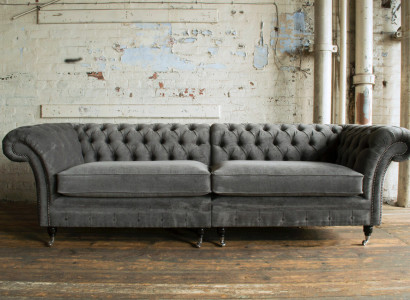 Classic Chesterfield Sofa 4-Seater Design Sofas Upholstered Couches Leather Brown