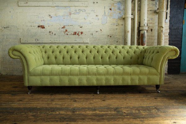Classic Chesterfield Sofa 4-Seater Sofas Couches Leather Green Design Upholstery