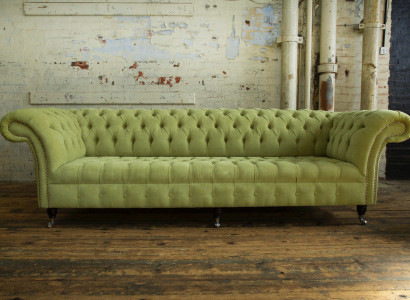 Classic Chesterfield Sofa 4-Seater Sofas Couches Leather Green Design Upholstery